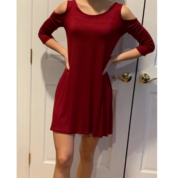 Poof! cranberry red colored, shoulderless - Picture 1 of 3